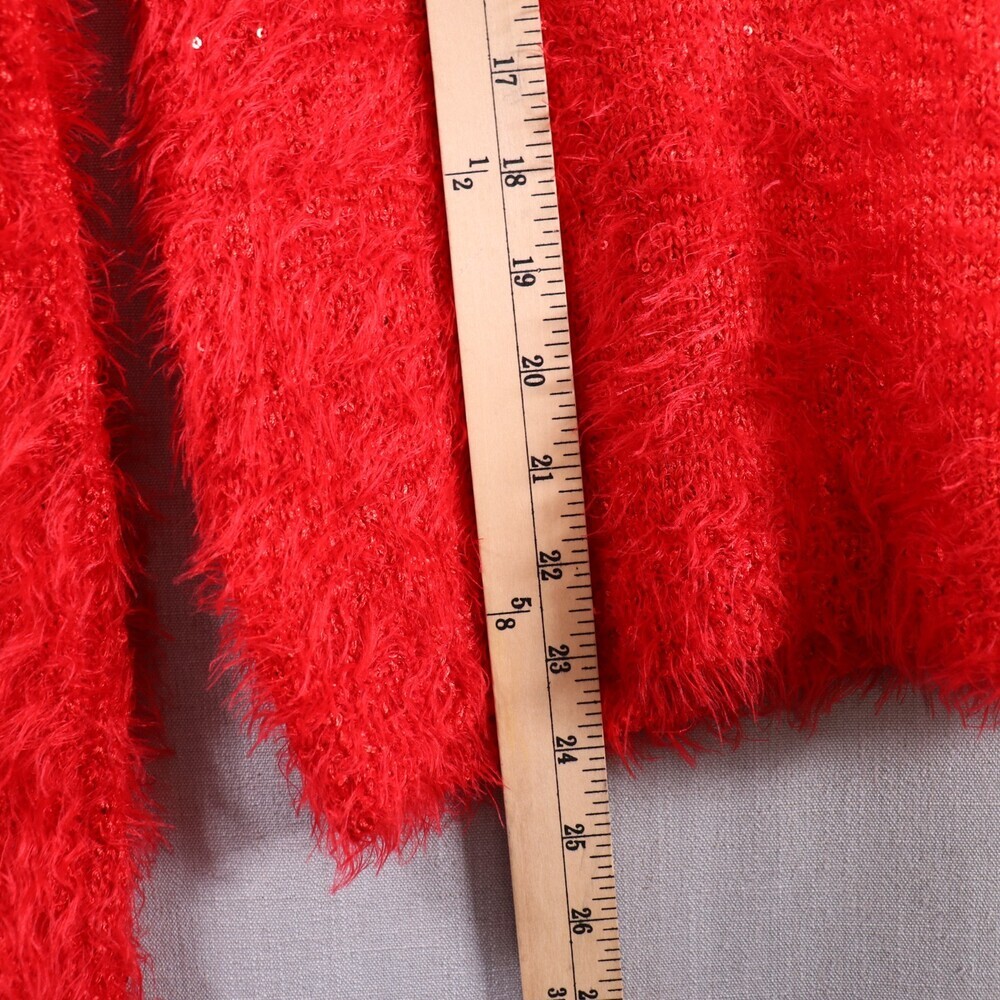 Gianni Bini Eyelash Sweater Womens L Red Sequin Accent Cozy Knit - Picture 15 of 15